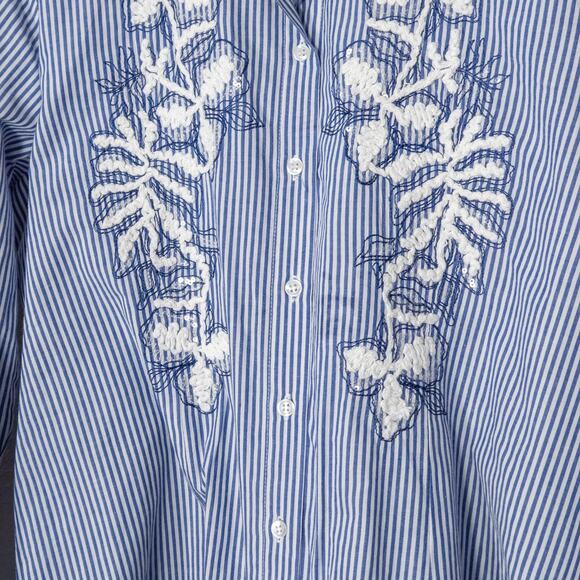 Valentina’s Blouse Embroidered Blue White Stripes Size XL Garden Party Layers - Picture 4 of 9